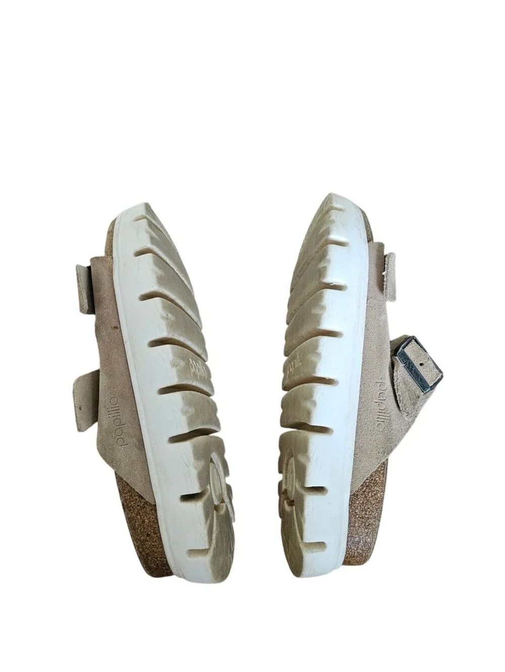 Papillio Birkenstock Platform Beige Suede Double-Buckle Slide Sandals EU 39